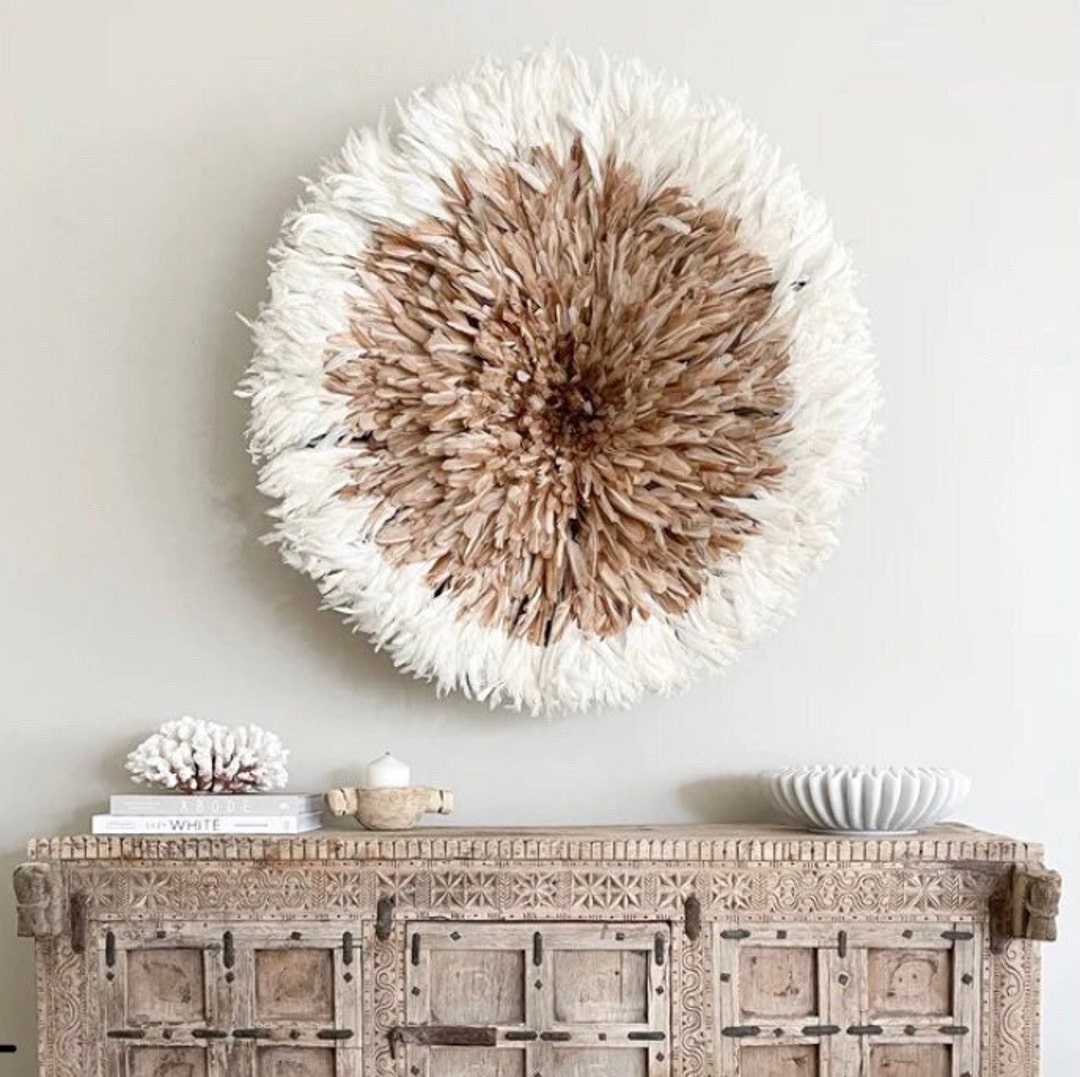 Tan White Juju Hat Wall Decor, Boho and Eclectic Wall Decor, Rustic