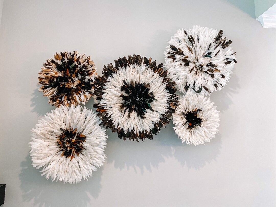 Juju Hat Feather Decor Set, African Juju Wall Hanging, Boho Style Decor