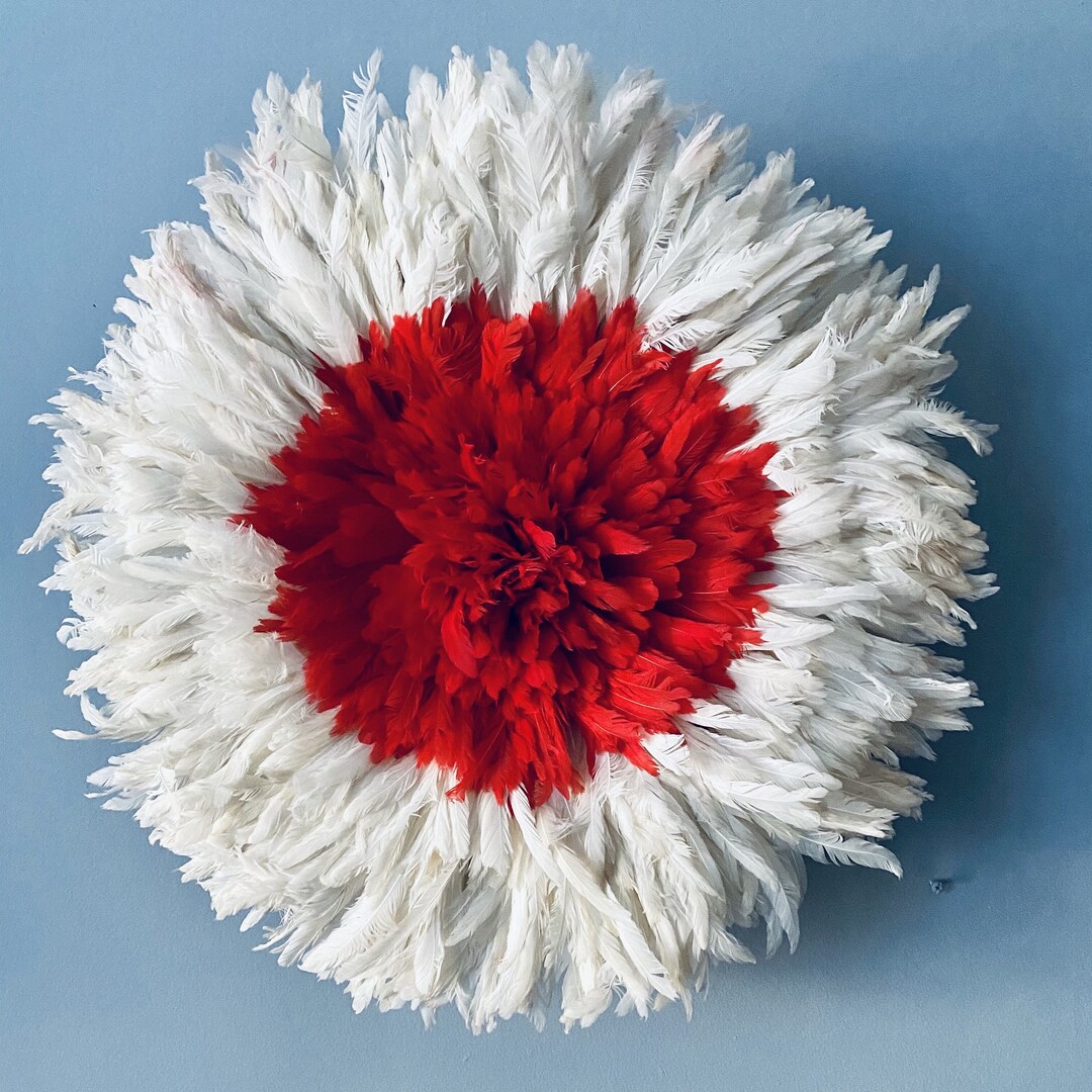 White and Red Juju Hat Wall Decor, Modern Boho Bedroom and Living Room