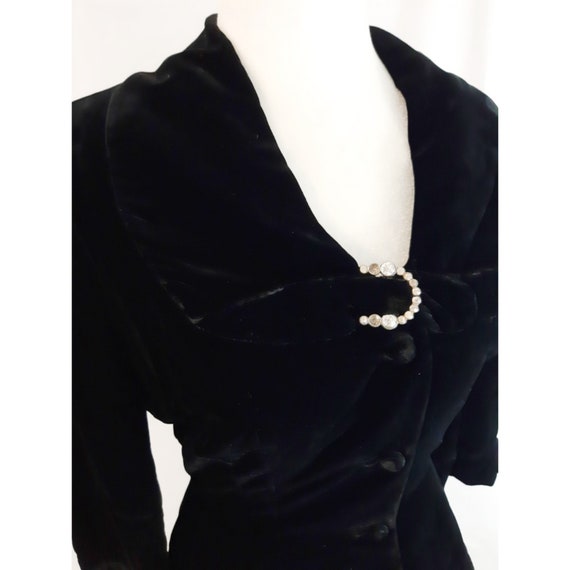 VINTAGE Late 1940's 40's Black Silk Velvet Rhinest