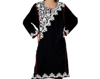 Handmade Merino Wool Kashmiri Pheran Tunic: Aari Embroidery