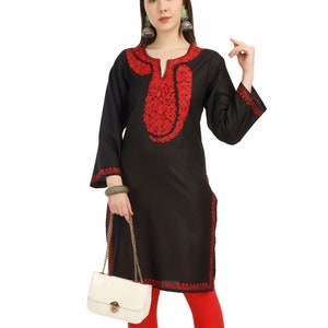 Aari Embroidered Cotton Kashmiri Kurti for Women, Indian Kurtis,