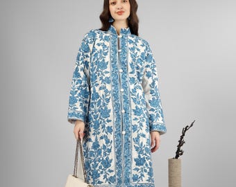 Luxurious Kashmiri Embroidered Coat: Long wool Jacket for Boho Vibes
