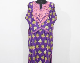 Handmade Merino Wool Kashmiri Pheran Tunic, Aari Embroidery