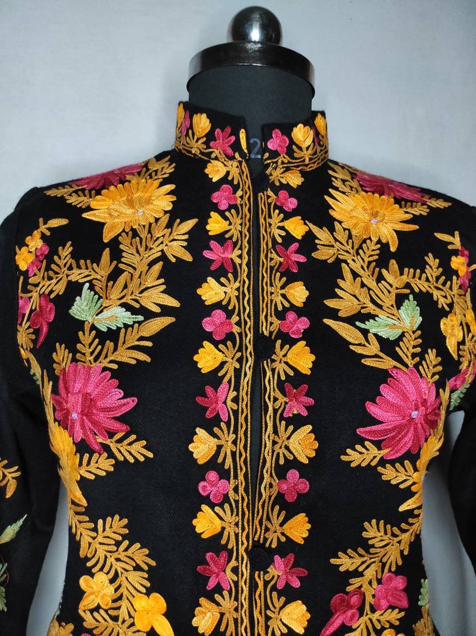 Kashmiri Embroidered Jacket Wool Winter Jacket Black Short Etsy