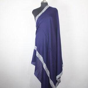 Blue Merino Wool Shawl: Kashmiri Sozni Embroidery, Handcrafted Wrap