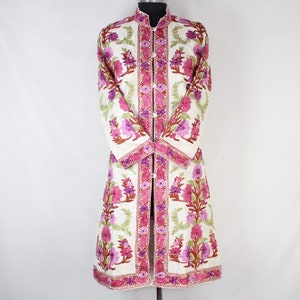 Bohemian Silk Kashmiri Jacket, Long Embroidered Coat, Elegant Summer Outfit