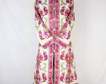 Giacca in seta stile boho kashmiri, cappotto lungo ricamato, elegante completo estivo