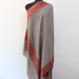 Hand Embroidered Merino Wool Shawl: Kashmiri Sozni Paisley Wrap
