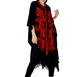 Kashmiri Aari Embroidered Cape Shawl, woolen cape shawl, cape shawl for women, floral embroidered cape shawl