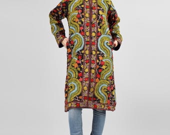 Handmade Aari Embroidered Silk Kashmiri Coat