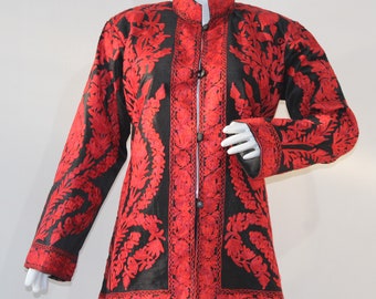 Kashmiri Bohemian Jacket, Short Embroidered wool Coat, Ethnic winter Outerwear, Handcrafted Fashion