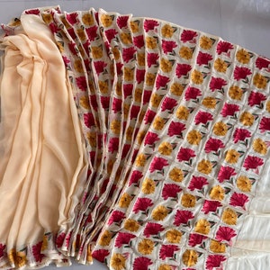 Kashmiri Embroidered Saree, Georgette Saree With Blouse, Georgette Saree, Kashmiri Sari , Indian Saree For Womens,