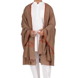 Mens Merino Wool Shawl: Kashmiri Hand Embroidered Sozni Wrap