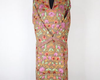 Handmade Merino Wool Kashmiri Pheran Tunic: Aari Embroidery