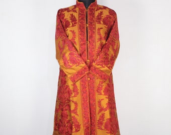 Handmade Aari Embroidered Silk Kashmiri Jacket: Long Floral Coat