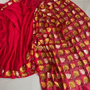 Kashmiri Embroidered Saree, Georgette Saree With Blouse, Georgette Saree, Kashmiri Sari , Indian Saree For Womens,