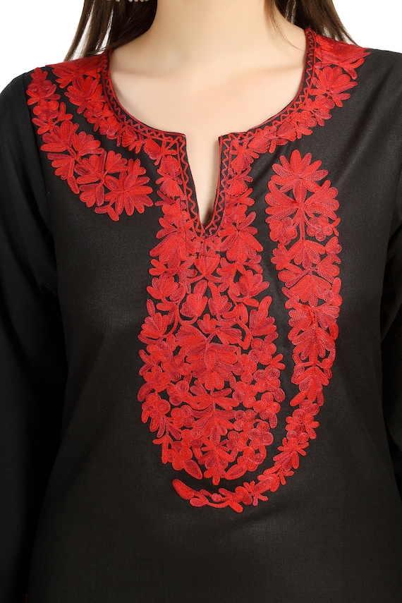 Black Multi-color Tunic Indian Cotton Top Shirt Ethnic Embroidery Kurtis,  Kashmiri Ladies Summer Long Kurta Dresss, Kurta Women Dress Kurti - Etsy