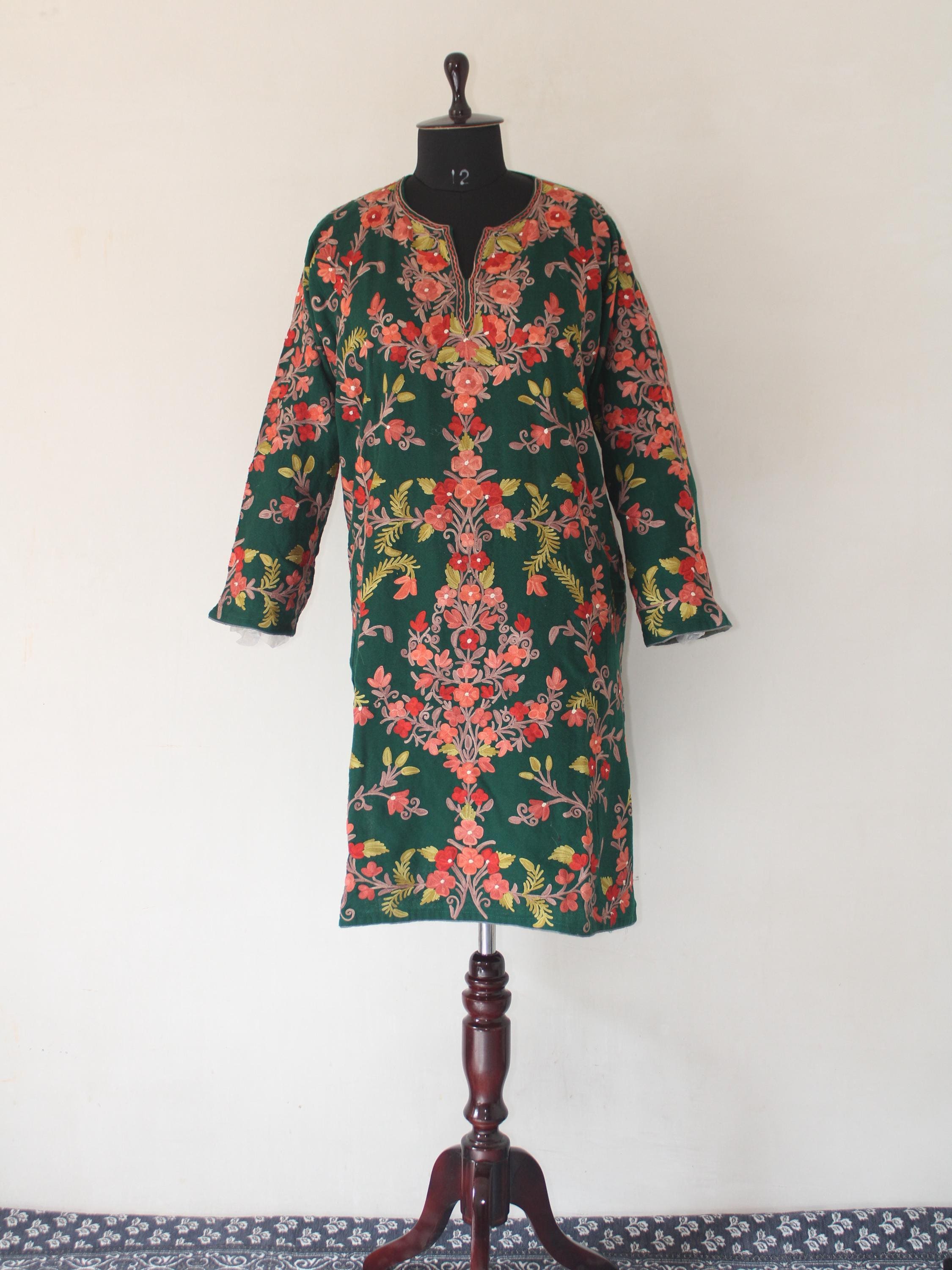 Merino Wool Kashmiri Pheran: Aari Embroidered Tunic, Ethnic Kurti