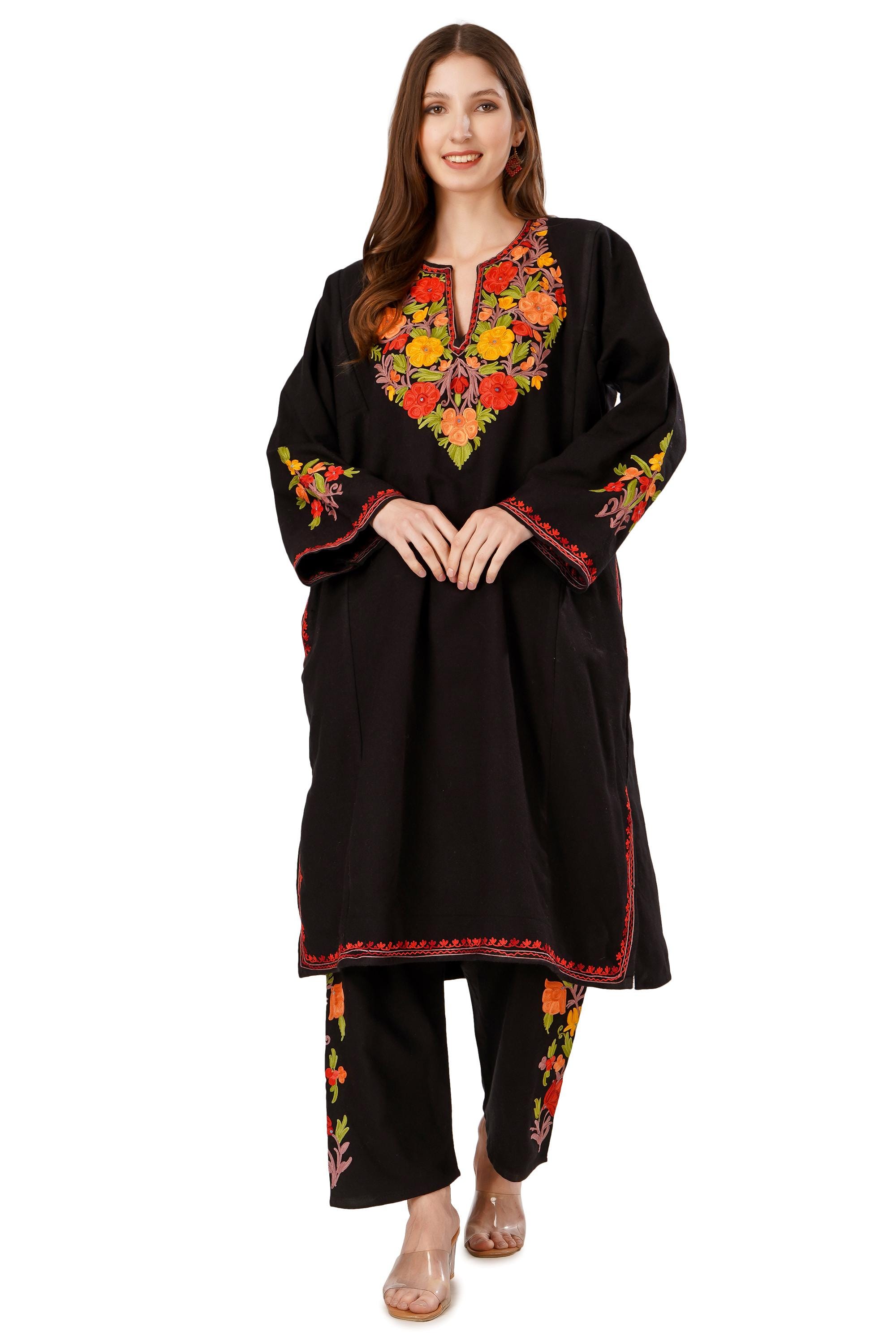 Kashmiri Aari Embroidered wool pheran with Pant