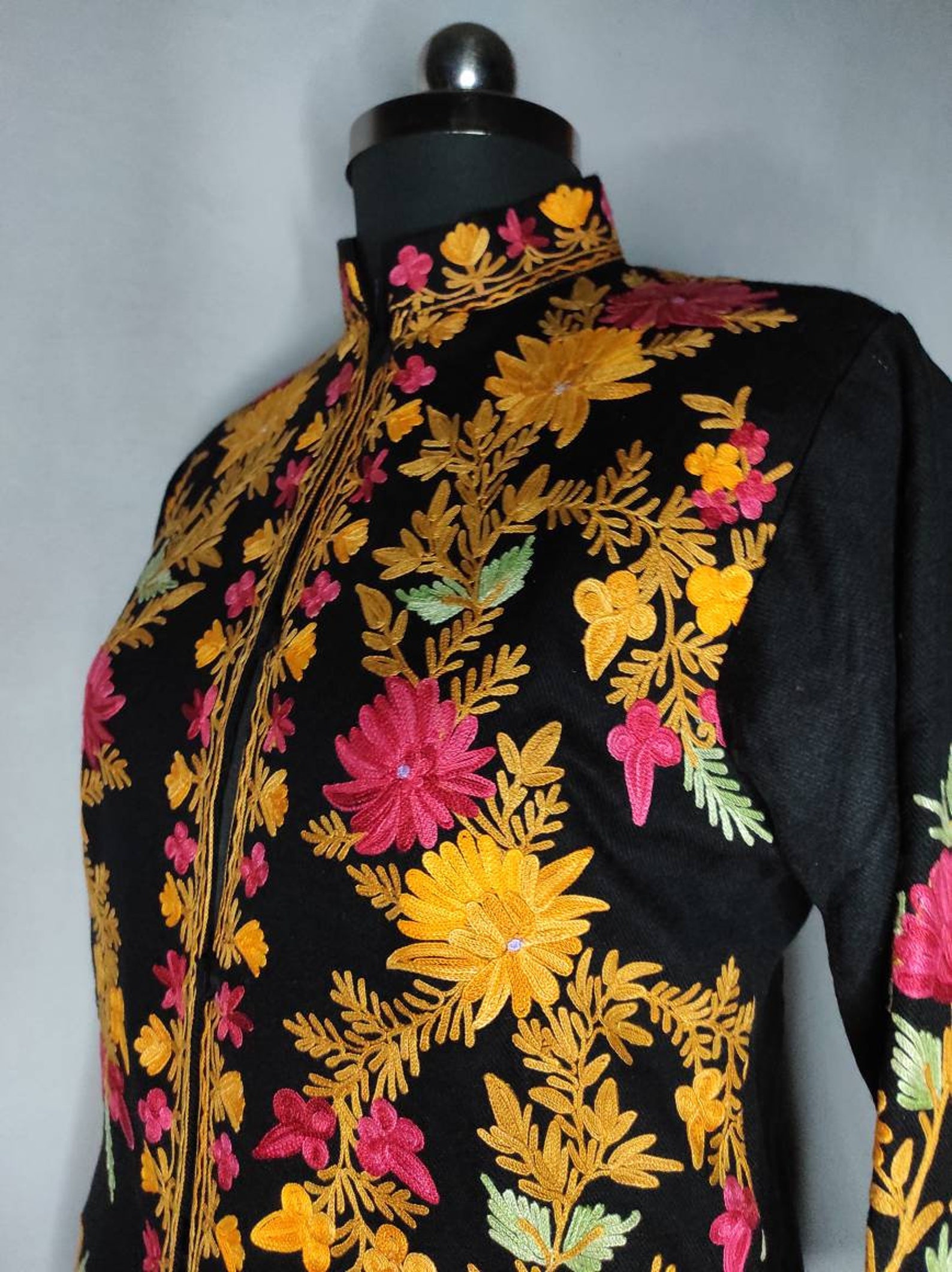 Kashmiri Embroidered Jacket Wool Winter Jacket Black Short Etsy