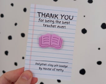 Polymer Clay Open Book Pin Badge – Teacher Gift
