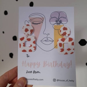 Happy birthday earring presentation card, earrings gift, jewellery gift card, cute birthday card, gifts for her