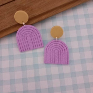 Block colour textured rainbow polymer clay earrings - polymer clay arch earrings - pastel rainbow earrings