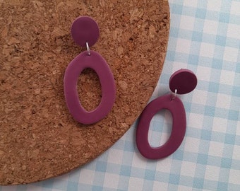 Purple berry organic oval earrings - autumn earrings  - polymer clay earrings - block colour earrings - donut earrings