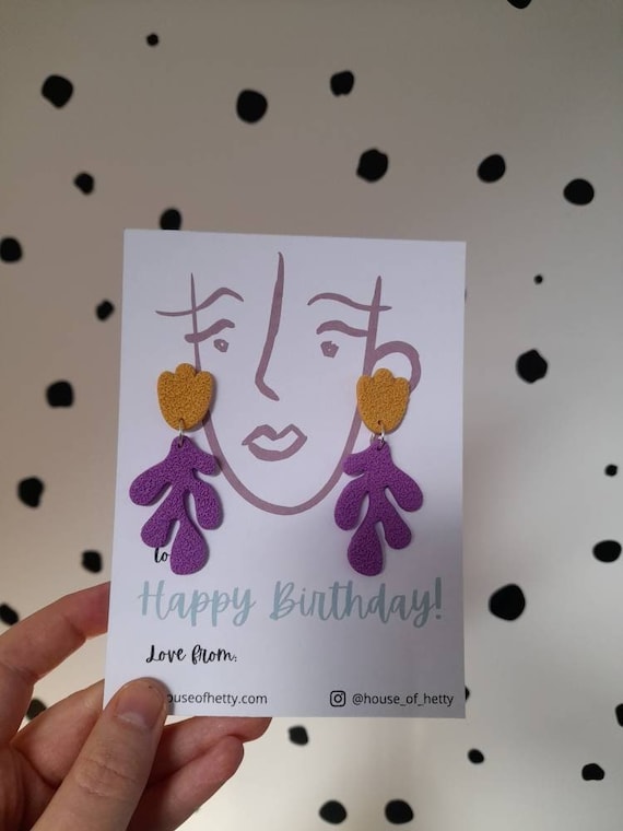Happy birthday earring presentation card, earrings gift, jewellery gift card, cute birthday card, gifts for her