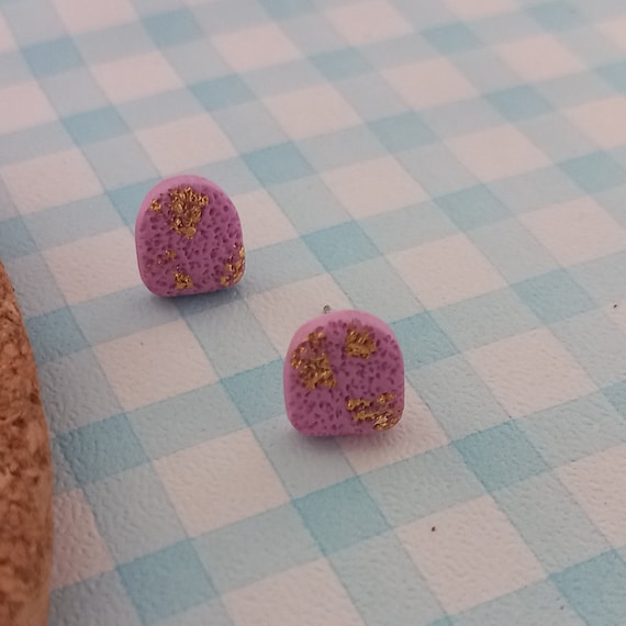 Small textured arch shape polymer clay stud earrings with gold detail