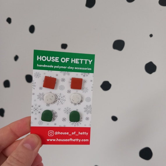 Christmas colours polymer clay stud earring stud pack - christmas earrings - christmas gift - festive earrings