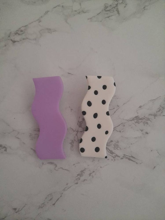 Dalmatian spot and lilac hair barrettes hair clips made from polymer clay. Set of 2