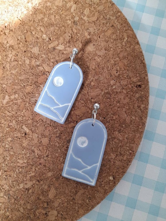 Polymer clay landscape design arch dangle earrings