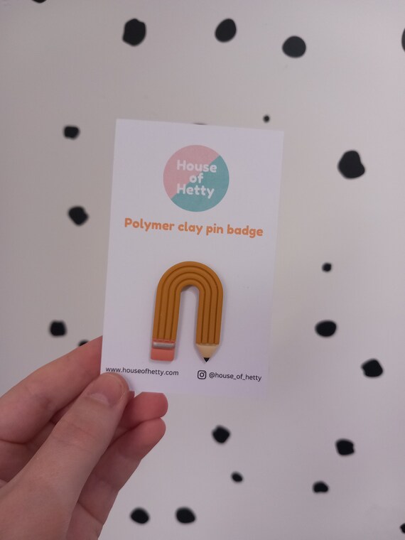 School pencil polymer clay pin badge - teacher gift