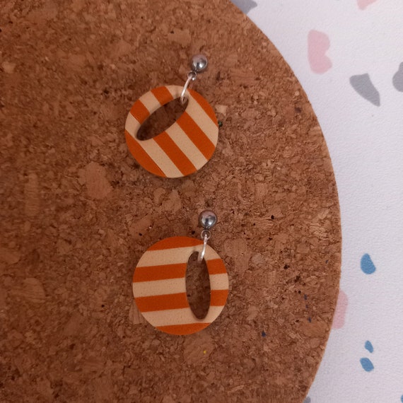 Cut out circle stripey polymer clay earrings