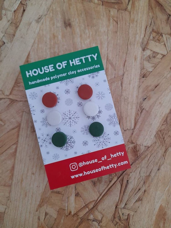 Small circle studs - Christmas colours stud pack - 1cm round studs - polymer clay studs - clay earrings - block colour studs