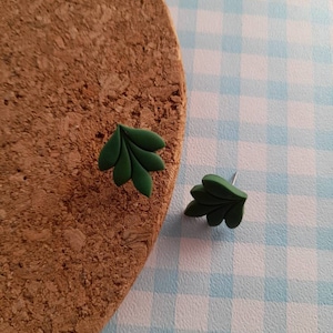 Dark green leaf shaped stud earrings - autumn earrings  - polymer clay earrings - block colour earrings