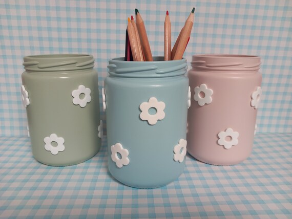 Daisy design pastel storage jar - pastel home - pencil pot - table decor - y2k decor
