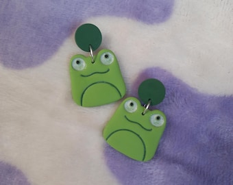 Cute frog polymer clay earrings