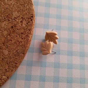 Beige leaf shaped stud earrings - autumn earrings  - polymer clay earrings - block colour earrings