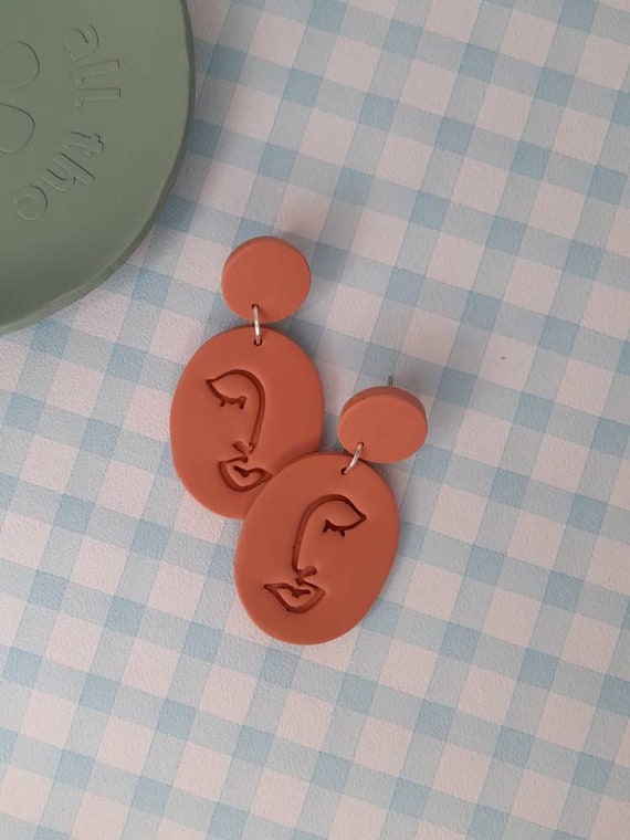 Polymer clay abstract face oval earrings - choose your colour