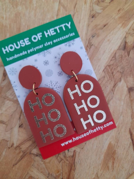 Christmas earrings - santa earrings -  festive earrings - polymer clay Christmas earrings - ho ho ho - Christmas gift earrings