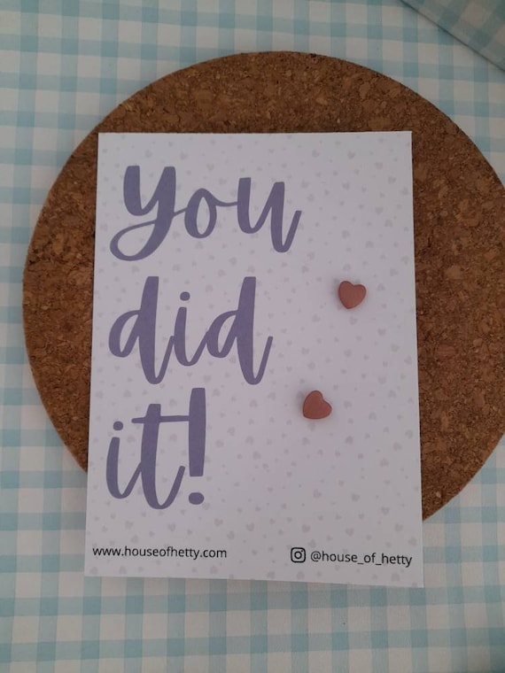 Congratulations gift - exam results - you did it - heart earrings - well done gift - earring gift card