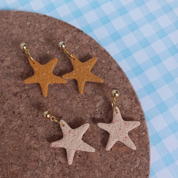starfish shaped polymer clay dangle earrings - seaside earrings - beach earrings