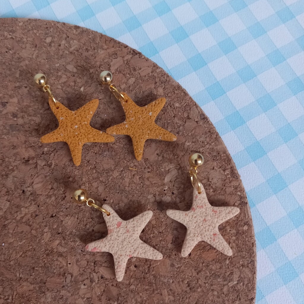 starfish shaped polymer clay dangle earrings seaside earrings