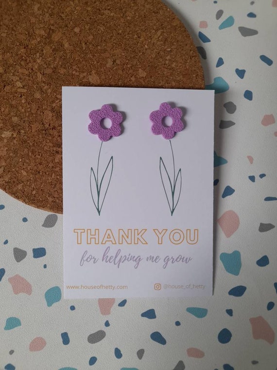 Thank you gift - thank you for helping me grow - teacher gift - flower earrings - daisy earrings - earring gift card