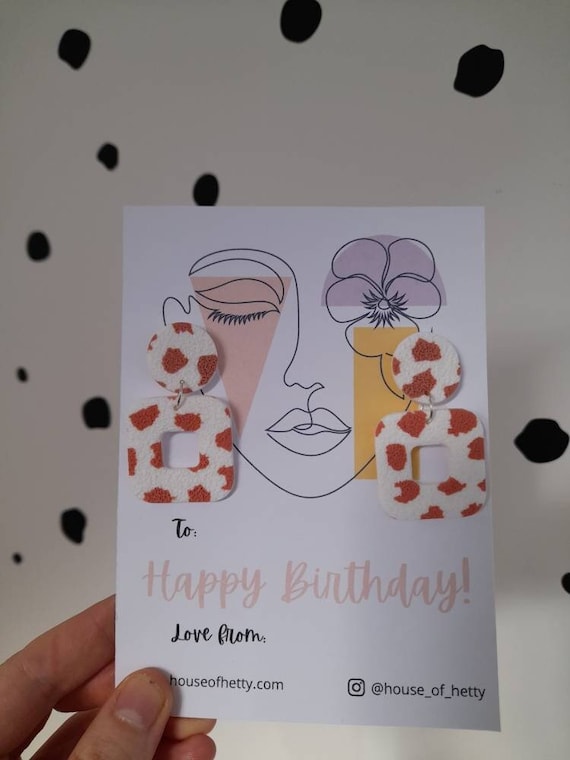 Happy birthday earring presentation card, earrings gift, jewellery gift card, cute birthday card, gifts for her