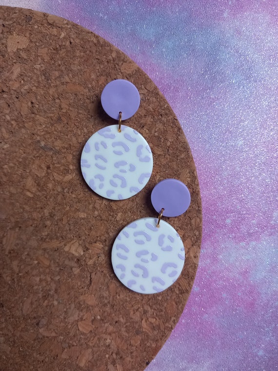 Polymer clay leopard print statement earrings - pastel leopard print earrings