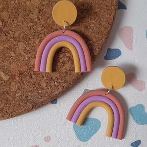 Polymer clay rainbow dangle earrings - pastel rainbow earrings - summer earrings - letterbox gifts - rainbow gifts - rainbow accessories